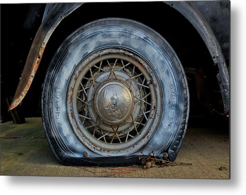Old Car City Metal Print featuring the photograph The Blue Tire by Tom and Pat Cory
