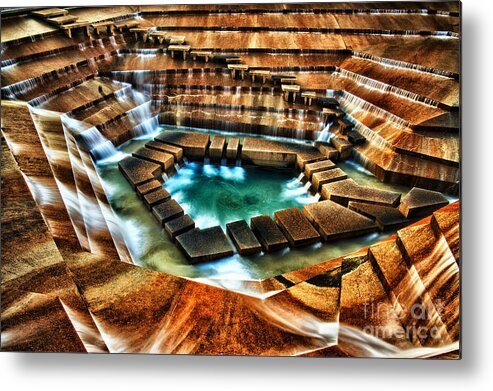 Fort Worth Water Gardens Metal Print featuring the pyrography The Cascading Falls - Fort Worth Water Garden by Brian Orlovich