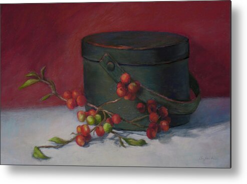 Christmas Themed Still Life Metal Print featuring the painting The Keeping Box by Vikki Bouffard