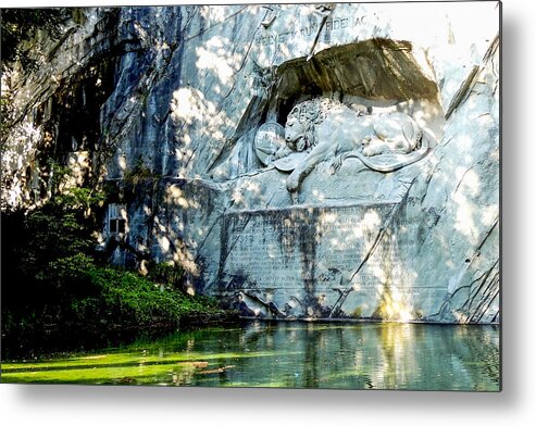 Europe Metal Print featuring the photograph The Lion Monument in Lucerne Switzerland by Marilyn Burton