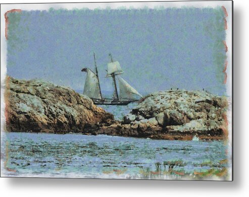 1812 Baltimore Clipper Schooner Metal Print featuring the photograph The Lynx seen past the dangerous rocks off Marblehead MA. by Jeff Folger