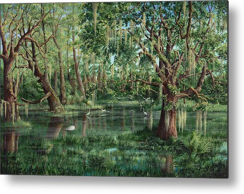 Nature Metal Print featuring the painting The Preacher and His Flock by AnnaJo Vahle