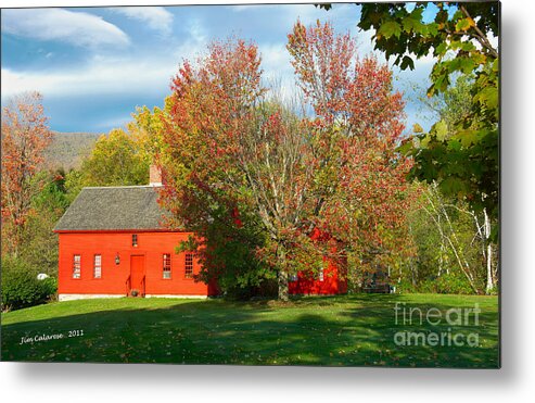 Bright Red Vermont Homestead In Manchester Metal Print featuring the photograph The Red Homestead by Jim Calarese