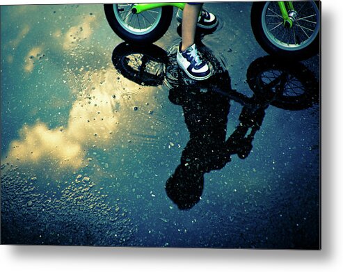 Child Metal Print featuring the photograph The Reflection Of The Little Boy Riding by Clover No.7 Photography