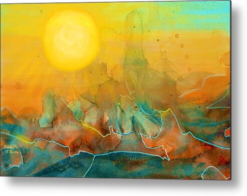 Abstract Metal Print featuring the mixed media The Rising Sun by Sandi OReilly