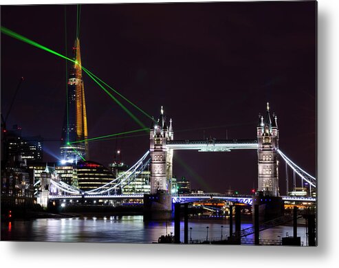 Gothic Style Metal Print featuring the photograph The Shard Skyscraper Opening Laser by Dynasoar