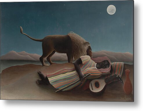 Henri Rousseau Metal Print featuring the painting The Sleeping Gypsy by Henri Rousseau