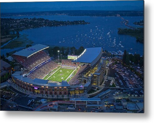 Husky Stadium Metal Print featuring the photograph Husky Stadium and the Lake by Max Waugh