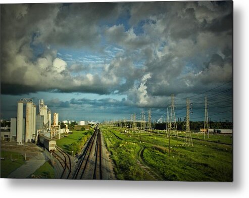 Trains Metal Print featuring the digital art The Train Yard by Linda Unger