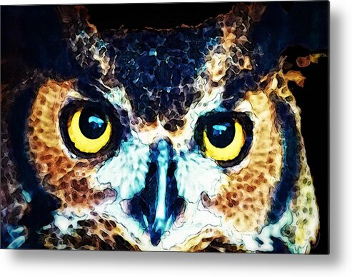 Owl Metal Print featuring the painting The Wise One - Owl Art By Sharon Cummings by Sharon Cummings