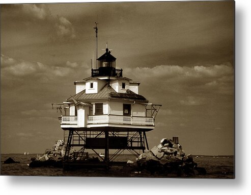 Sepia Metal Print featuring the photograph Thomas Point Shoal Lighthouse Sepia by Skip Willits