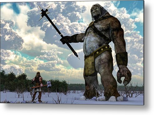 Thor Metal Print featuring the digital art Thor and the Frost Giant by Daniel Eskridge