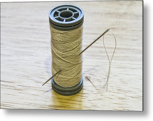 Background Metal Print featuring the photograph Thread and needle by Paulo Goncalves