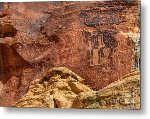 Petroglyph Metal Print featuring the photograph Three Kings Petroglyph - McConkie Ranch - Utah by Gary Whitton