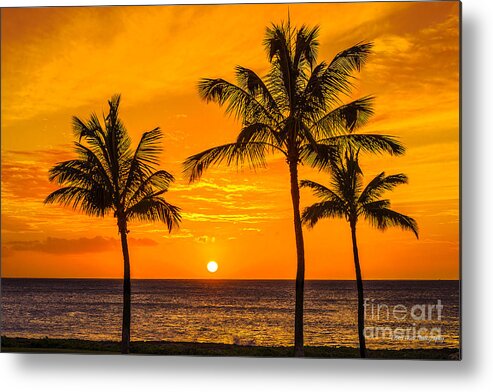 Hawaii Sunset Metal Print featuring the photograph Three Palms Golden Sunset in Hawaii by Aloha Art