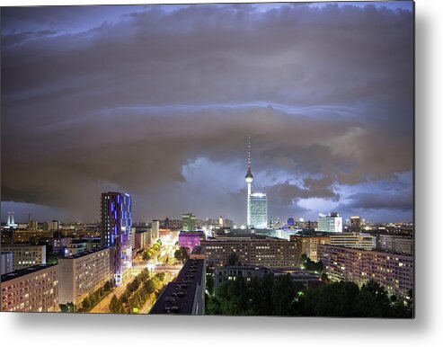 Berlin Metal Print featuring the photograph Thunderstorm With Berlin Skyline by Spreephoto.de