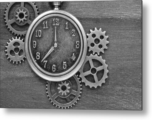 Clock Metal Print featuring the photograph Time in black and white by Meganne Peck
