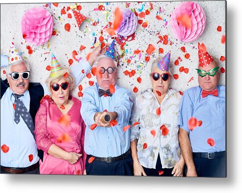 People Metal Print featuring the photograph Tired seniors after Christmas party by Mediaphotos