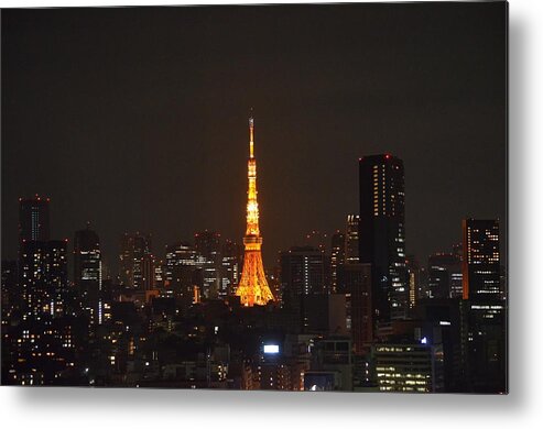 Cityscape Metal Print featuring the photograph Tokyo Cityscape with Tokyo Tower at Night by Jeff at JSJ Photography