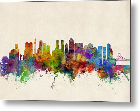 Watercolour Metal Print featuring the digital art Tokyo Japan Skyline by Michael Tompsett