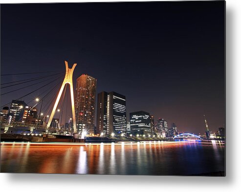 Built Structure Metal Print featuring the photograph Tokyo Nightview Over Sumida-river by Photography By Zhangxun