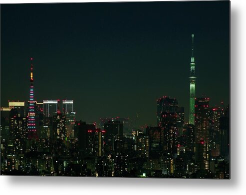 Tokyo Tower Metal Print featuring the photograph Tokyo Tower And Tokyo Skytree by Masakazu Ejiri