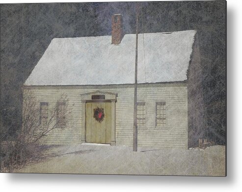 Christmas Card Metal Print featuring the photograph Traditional Snow Colonial Salt Box Home Christmas Card by Suzanne Powers