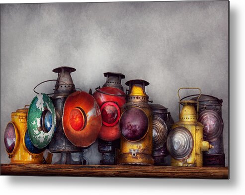 Lantern Metal Print featuring the photograph Train - A collection of Rail Road lanterns by Mike Savad