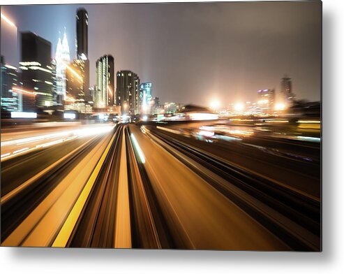 Subway Metal Print featuring the photograph Train Through Moden City by Loveguli