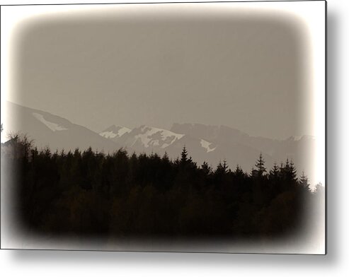 Blue Sky Metal Print featuring the photograph Treeline with ice capped mountains in the Scottish Highlands by Ashish Agarwal