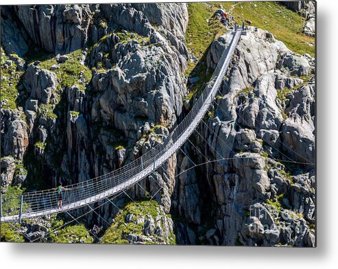 Triftsee Bridge Metal Print featuring the photograph Triftsee Suspension Bridge - Swiss Alps by Gary Whitton
