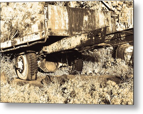 Sepia Metal Print featuring the photograph Truck Wreckage II by Cassandra Buckley
