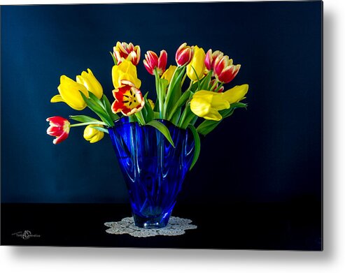 Tulips In Blue Metal Print featuring the photograph Tulips in Blue by Torbjorn Swenelius