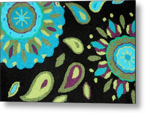Turquoise Textile Photograph Metal Print featuring the photograph Tapestry Turquoise Rug by Janette Boyd