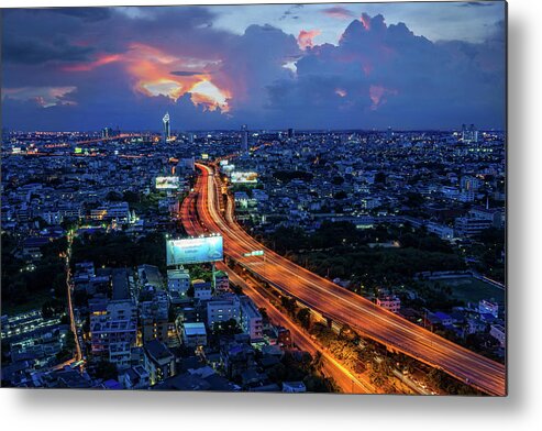 Outdoors Metal Print featuring the photograph Twilight Cityscape by Natthawat