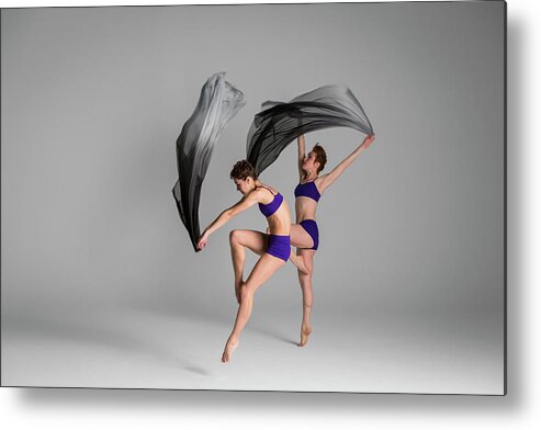Ballet Dancer Metal Print featuring the photograph Two Ballerinas Dancing Wile Holding by Nisian Hughes