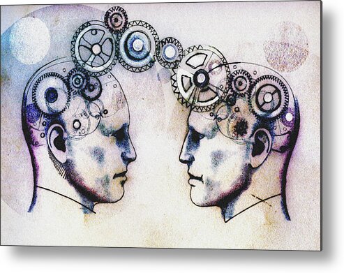 Adult Metal Print featuring the photograph Two Mens Heads Face To Face Connected by Ikon Ikon Images