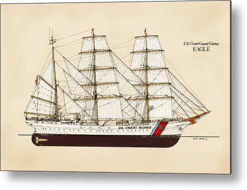 Uscg Metal Print featuring the drawing U. S. Coast Guard Cutter Eagle - Color by Jerry McElroy