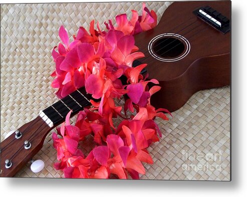 Ukulele Metal Print featuring the photograph Ukulele and Red Lei by Mary Deal