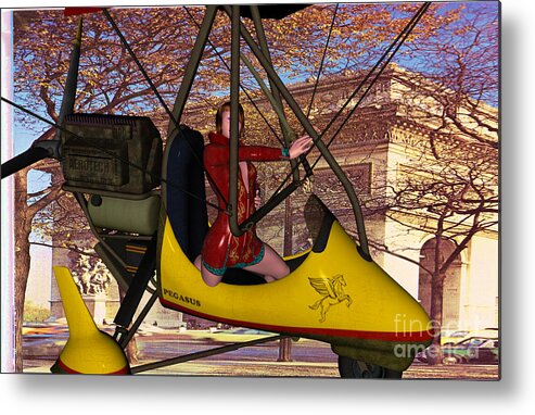 Ultralight In Paris Metal Print featuring the digital art Ultralight and Arch of Triumph by Stanley Morganstein