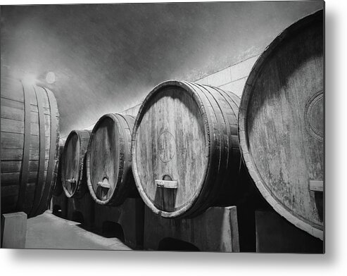 Alcohol Metal Print featuring the photograph Underground Wine Cellar With Wooden by Feellife
