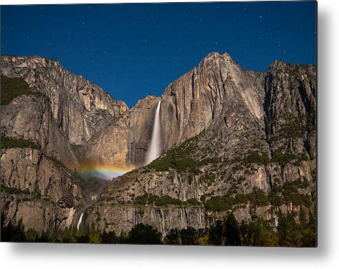 Landscape Metal Print featuring the photograph Upper Yosemite Falls Moonbow Wide View by Marc Crumpler