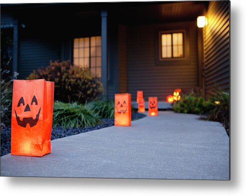 Holiday Metal Print featuring the photograph Usa, Illinois, Metamora, Halloween Bags by Vstock Llc