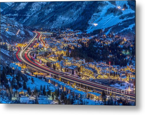 Gore Range Metal Print featuring the photograph Vails night traffic by Franz Zarda