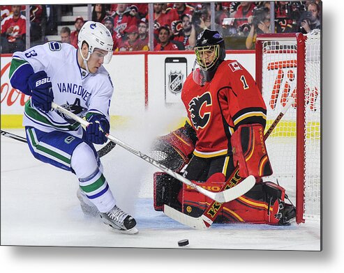Bo Horvat Metal Print featuring the photograph Vancouver Canucks V Calgary Flames - by Derek Leung