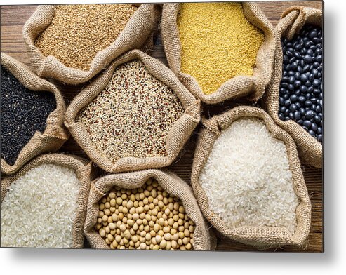 Sesame Metal Print featuring the photograph Varieties of Grains Seeds and Raw Quino by Ansonmiao
