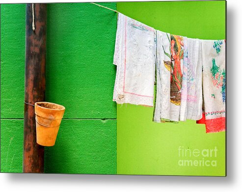 Colors Metal Print featuring the photograph Vase towels and green wall by Silvia Ganora