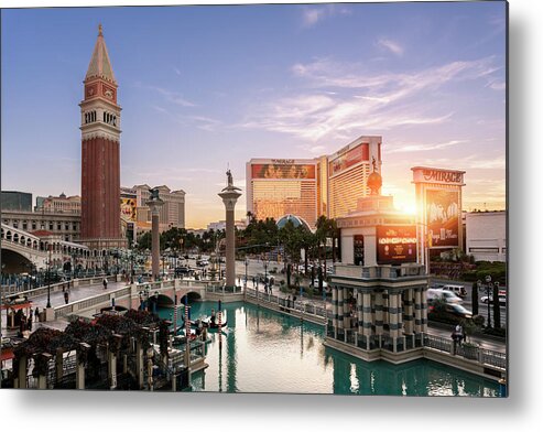 Downtown District Metal Print featuring the photograph Venetian Hotel At Sunset, Las Vegas, Usa by Sylvain Sonnet