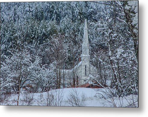 Church Steeple Metal Print featuring the photograph Vermont church in snow by Jeff Folger