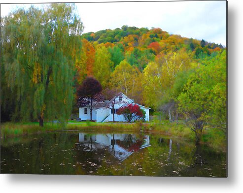 Horizon Image Metal Print featuring the photograph Vermont House in Full Autumn by Joan Reese
